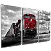 72 x 36 TOTAL - Red train black & white Metal Print wall art 3 Panel split, Triptych HD aluminum multi panel decor view 1