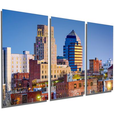 48 x 24 TOTAL - Durham NC Skyline Metal Print wall art - 3 Panel split, Triptych. HD aluminum multi panel print art