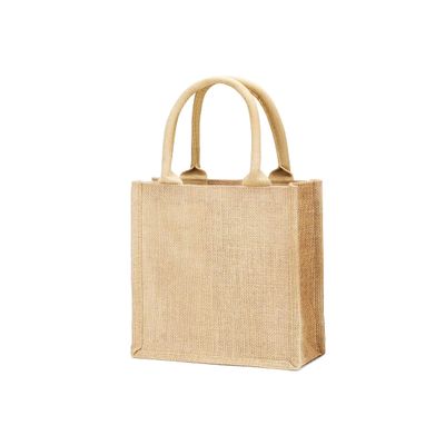 6 Pack Stylish Reusable Jute Burlap Tote Bags Large Medium Small Bag for Gifts Decorating Events Beach Shopping Wedding More (TJ887 (9" x 11" x 4"))
