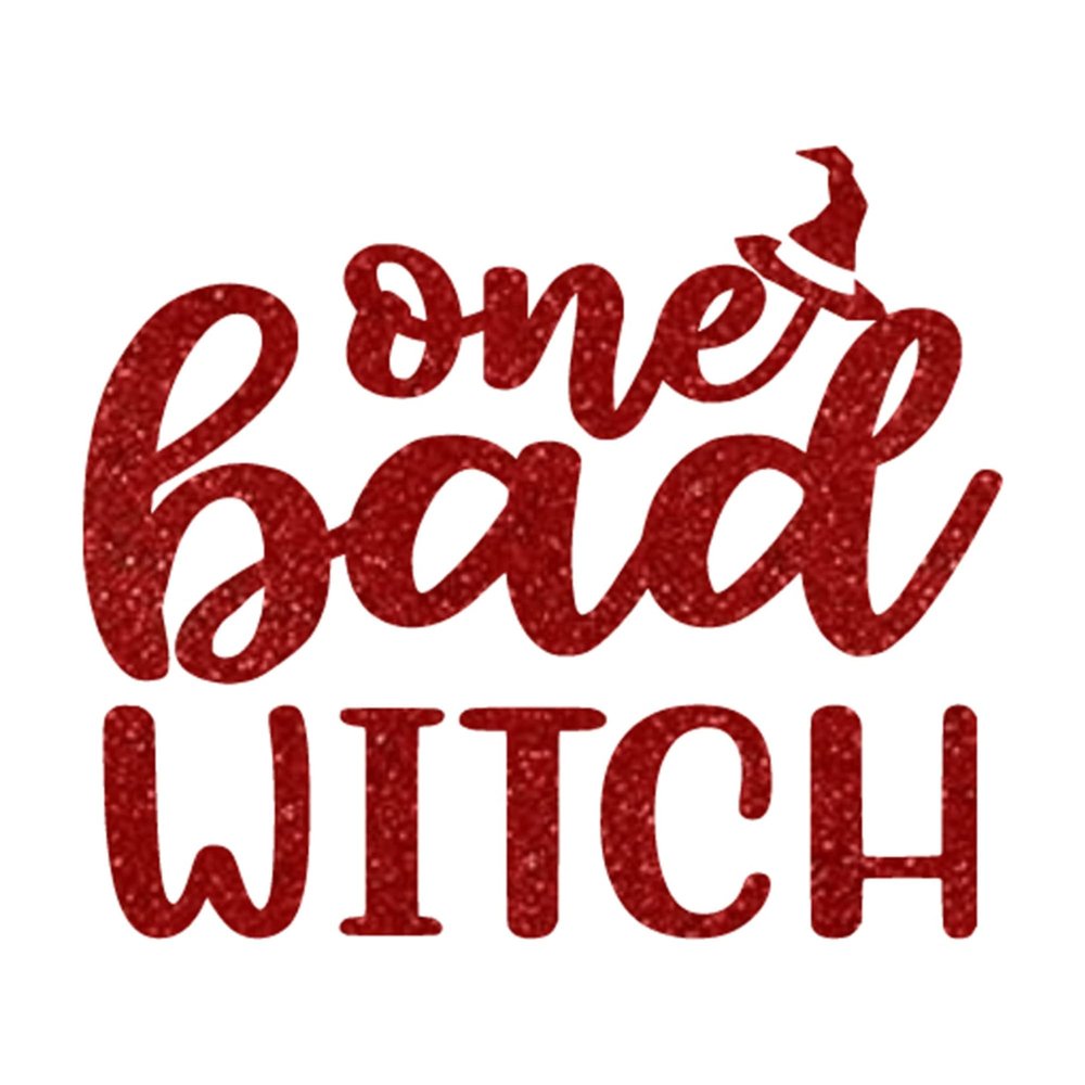 Bleacher Spirit One Bad Witch Iron On Transfer Shirt Decal, Red Glitter