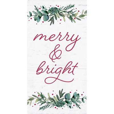 Merry & Bright Holiday Sentiment Themed Christmas Guest Towels - 32 CT | Napkins for Buffet Kitchen or Bathroom Fingertip Hand Towels | Joyful Greetings Design, 4.5" x 8"
