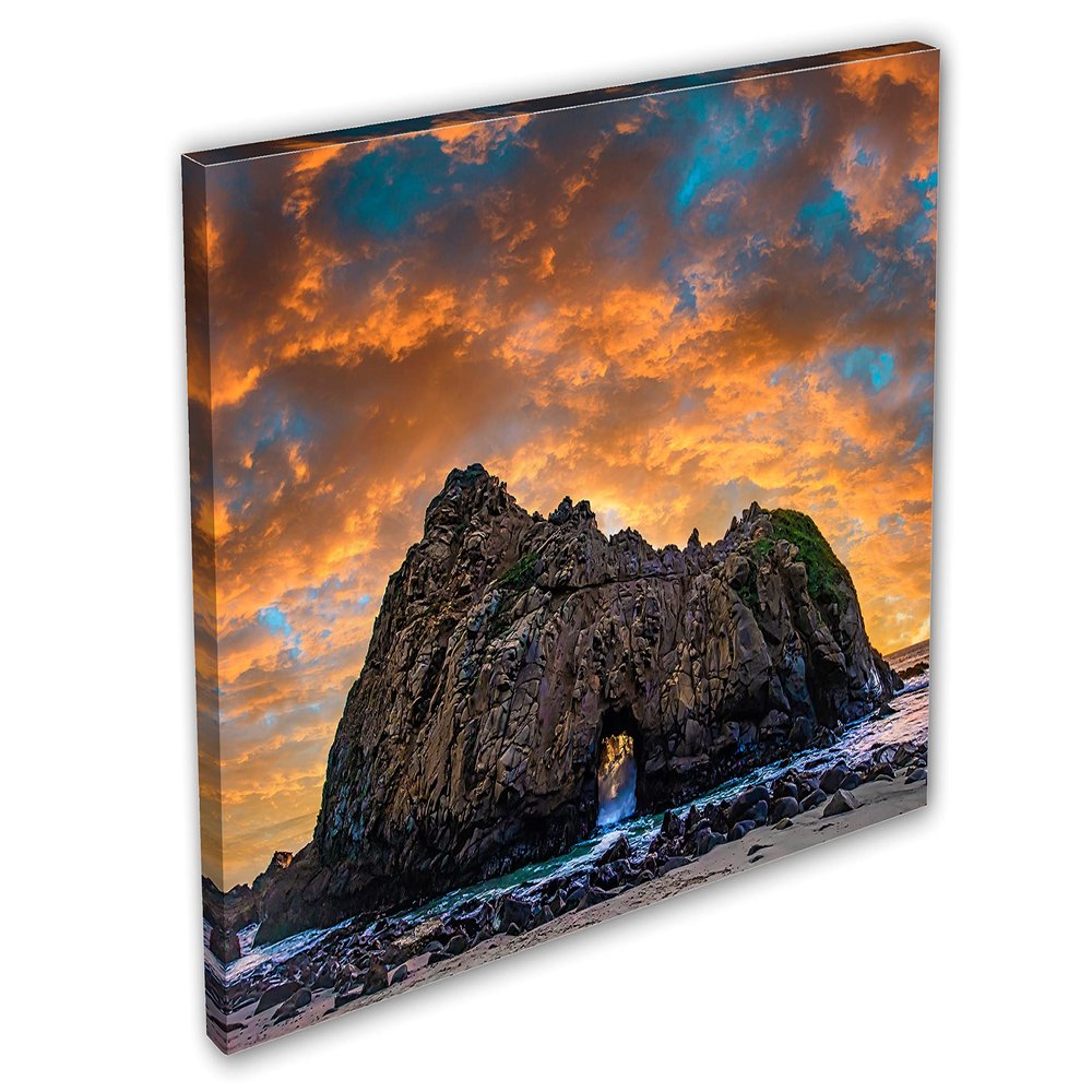 24 x 16 - Pfeiffer Beach Canvas Print Wall Art orange skies Big Sur, CA Keyhole Arch