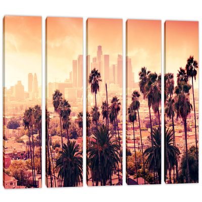 40 x 26 TOTAL - Los Angeles palm tree wall art Canvas Print. Sunset Los Angeles - 5 Panel Split. California