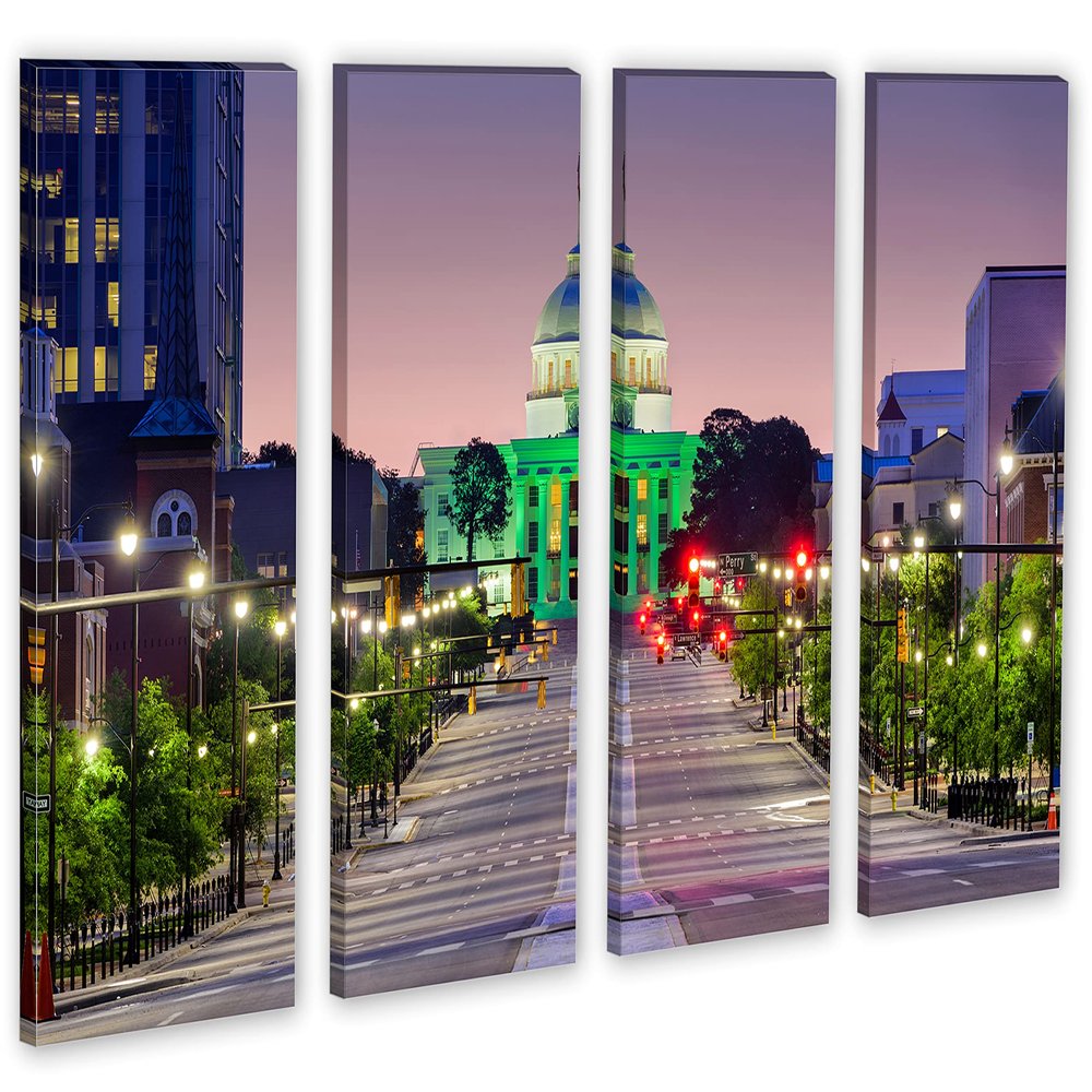 64 x 40 TOTAL - Montgomery Alabama Canvas Print Wall Art 4 Panel Split, Home wall decor, interior design
