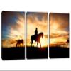 24 x 12 TOTAL - Cowboy & horse silhouette at sunset Canvas Print Wall Art 3 Panel Split, Cowboy Art view 1