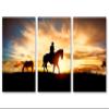 24 x 12 TOTAL - Cowboy & horse silhouette at sunset Canvas Print Wall Art 3 Panel Split, Cowboy Art view 2
