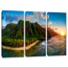 48 x 24 TOTAL - Hawaii's Na Pali Coast Wall Art Canvas Print, Kauai 3 Panel Split landscape print art during sunset view 1