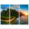 48 x 24 TOTAL - Hawaii's Na Pali Coast Wall Art Canvas Print, Kauai 3 Panel Split landscape print art during sunset view 2
