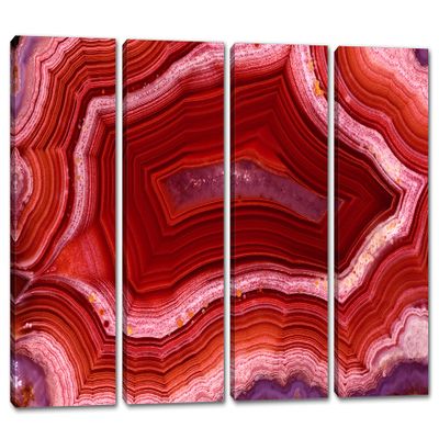 80 x 50 TOTAL - Agate Slice Wall Art Canvas Print pink red 4 Panel Split agate stone slice wall art print