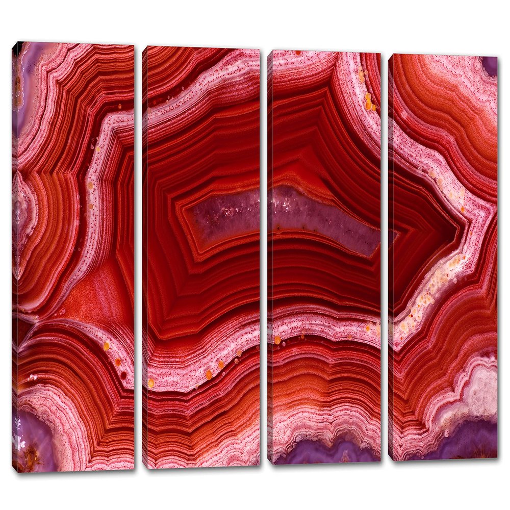 80 x 50 TOTAL - Agate Slice Wall Art Canvas Print pink red 4 Panel Split agate stone slice wall art print