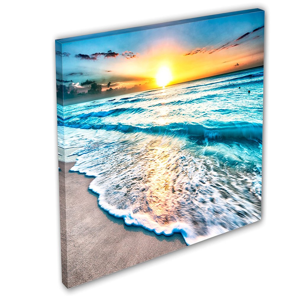 24 x 16 - Sunrise over beach in Cancun Canvas Print Wall Art for room decor