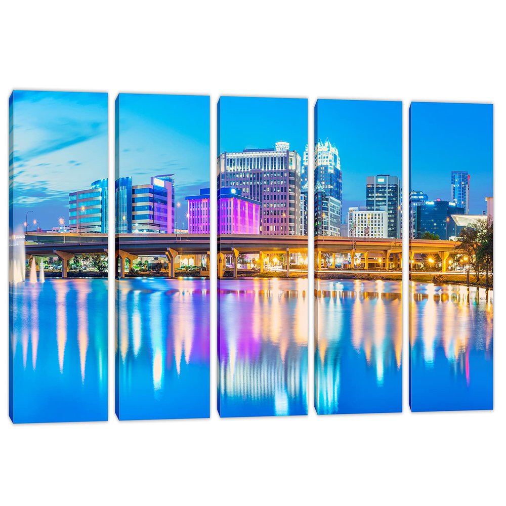 120 x 60 TOTAL - Orlando, Florida, USA Canvas Print Wall Art - 5 Panel - Wall Decor, interior design blue