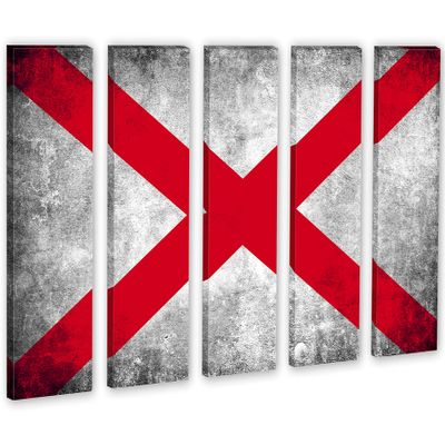 90 x 60 TOTAL - Alabama State Flag Grunge Canvas Print Wall Art - 5 Panel Split. Home decor Flag Art
