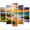 80 x 42 TOTAL - Hawaii beach with Golden Sunset Canvas Print. 5 Panel Diamond Split, Wall Art for room wall decor view 1