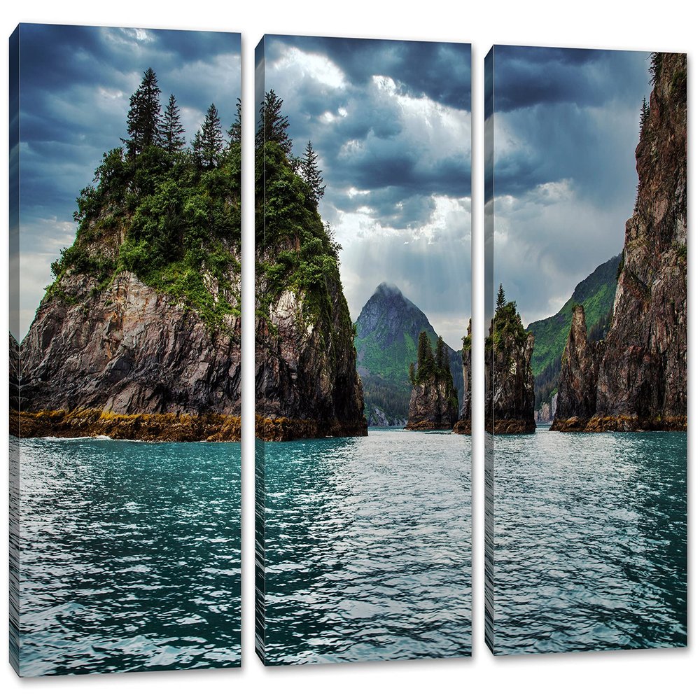 45 x 30 TOTAL - Kenai Fjords Canvas Print Wall Art 3 Panel Split Alaska, USA National Park landscape print