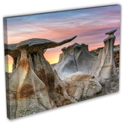 48 x 24 - Bisti Badlands Canvas Print Wall Art, De-Na-Zin Wilderness Stone Wings Soft Sunset in New Mexico