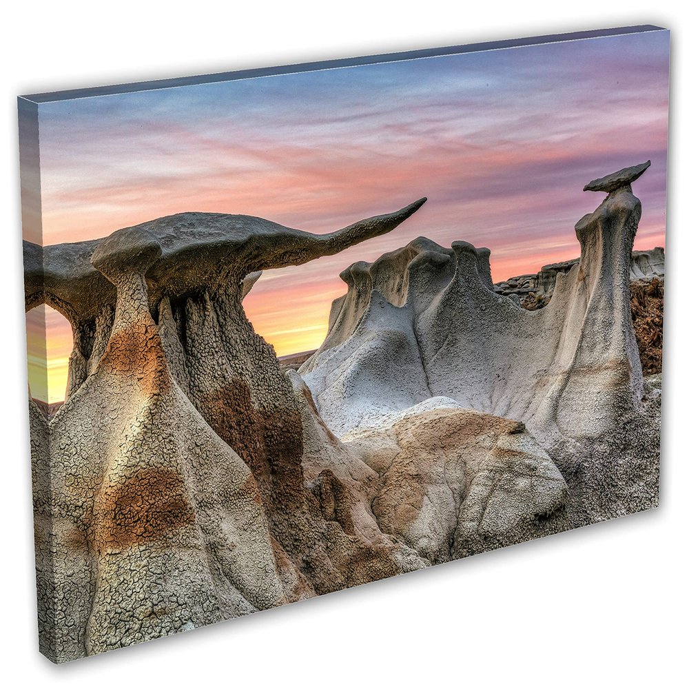 48 x 24 - Bisti Badlands Canvas Print Wall Art, De-Na-Zin Wilderness Stone Wings Soft Sunset in New Mexico