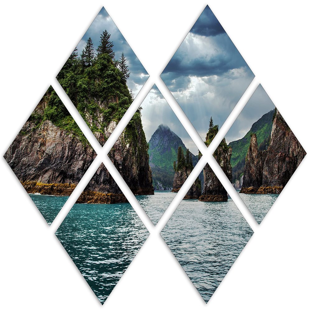 85 x 57 TOTAL - Kenai Fjords Canvas Print Wall Art 7 Panel Butterfly Split Alaska, USA National Park landscape print