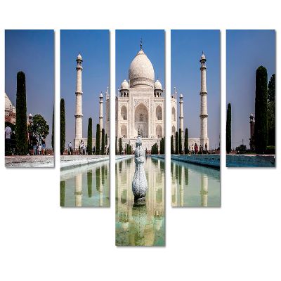 80 x 42 TOTAL - Taj Mahal, fountain Canvas Print. 5 Panel Waterfall Split Wall Art. Landmark Photography Giclee