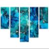 80 x 42 TOTAL - Abstract Marble Canvas Print Wall Art Teal, Blue & Gold 5 Panel Waterfall Split Liquid Marble Decor view 1
