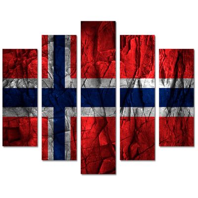 80 x 42 TOTAL - Norway Flag Canvas Print Wall Art stone effect - 5 Panel Diamond Split. Country Flag home decor