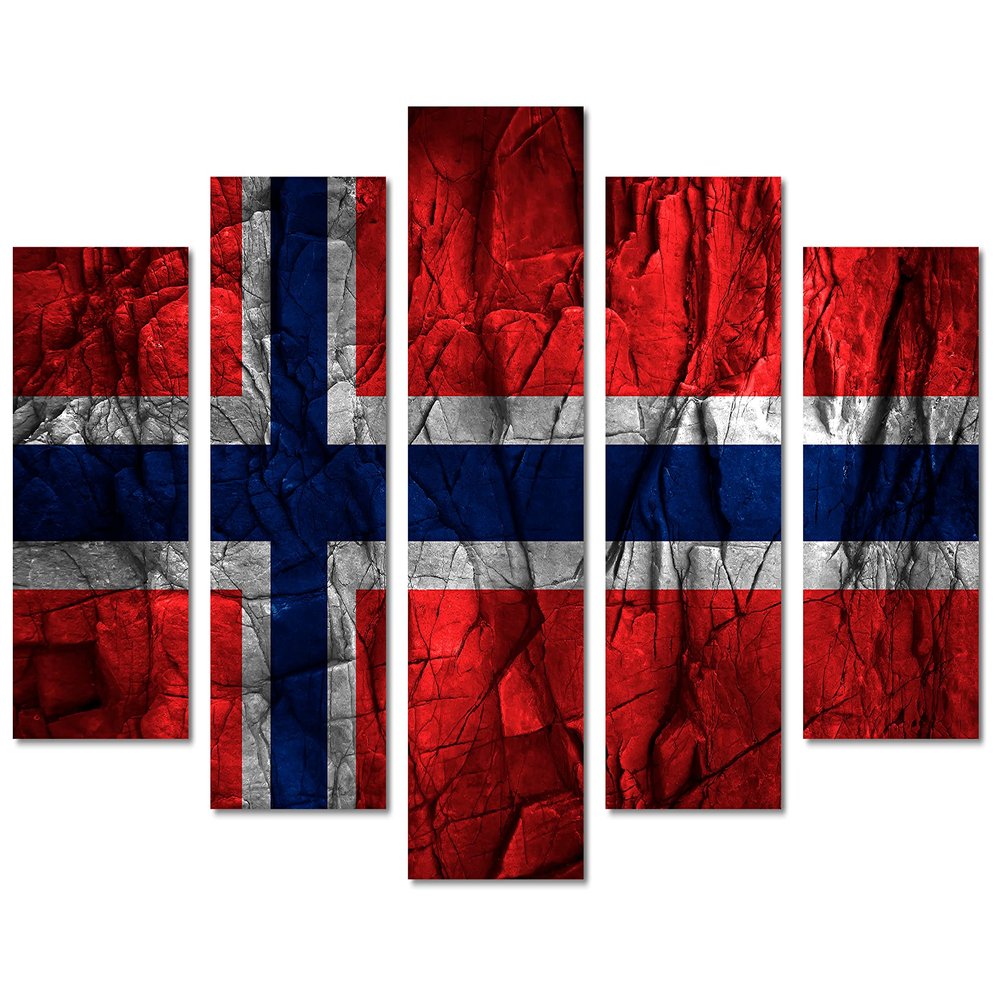 80 x 42 TOTAL - Norway Flag Canvas Print Wall Art stone effect - 5 Panel Diamond Split. Country Flag home decor