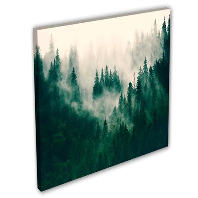 24 x 16 - Green Foggy Forest Wall Art Canvas Print Misty Forest Pine Mountain Forest