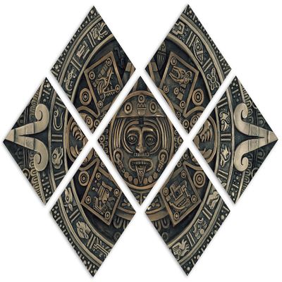 85 x 57 TOTAL - Aztec Calendar Canvas Print Wall Art gray bronze colors 7 Panel Butterfly Split Aztec Wall Art Decor