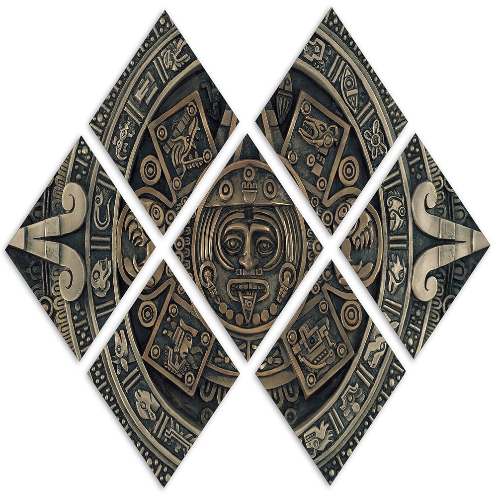 85 x 57 TOTAL - Aztec Calendar Canvas Print Wall Art gray bronze colors 7 Panel Butterfly Split Aztec Wall Art Decor