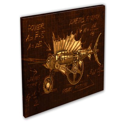 48 x 32 - Steampunk style copper sailfish Canvas Print Wall Art marlin mechanical art