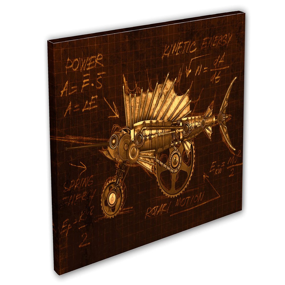 48 x 32 - Steampunk style copper sailfish Canvas Print Wall Art marlin mechanical art