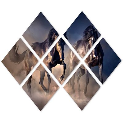 102 x 68 TOTAL - Black Stallion Horses Wall Art Canvas Print 7 Panel Butterfly split, Horse Art home wall decor