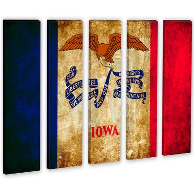 90 x 60 TOTAL - Iowa Flag Grunge Wall Art Canvas Print rustic 5 Panel Split. State Flag Home decor