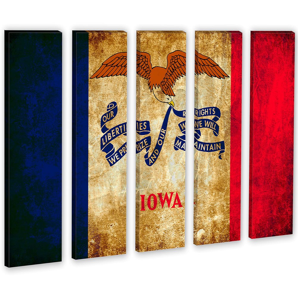 90 x 60 TOTAL - Iowa Flag Grunge Wall Art Canvas Print rustic 5 Panel Split. State Flag Home decor