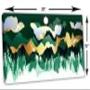 30 x 15 - Mountains Illustration Canvas Print Wall Art Green gold Oriental asian decor view 3