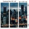 60 x 40 TOTAL - Pittsburgh, PA Skyline Wall Art Canvas Print evening 3 Panel Split Pittsburgh City Print view 3