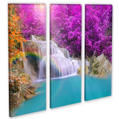 48 x 32 TOTAL - Cascading Forest Waterfall Canvas Print Wall Art. 3 Panel Split, Triptych decor, interior design