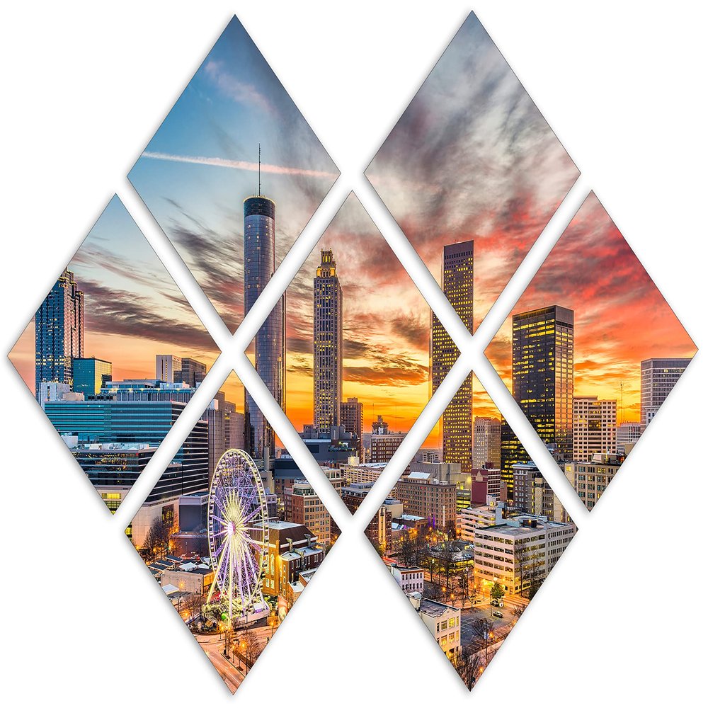 102 x 68 TOTAL - Atlanta, Georgia Wall Art Canvas Print beautiful skies 7 Panel Butterfly Split Atlanta GA City Print