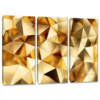 120 x 60 TOTAL - Abstract Geometric Wall Art Canvas Print metallic gold poly lines 3 Panel Split