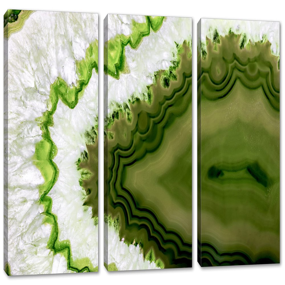 90 x 60 TOTAL - Green Geode Canvas Print Wall Art 3 Panel Split Brazilian geode agate stone slice wall art