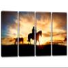 72 x 36 TOTAL - Cowboy & horse silhouette at sunset Canvas Print Wall Art 4 Panel Split, Cowboy Art view 1