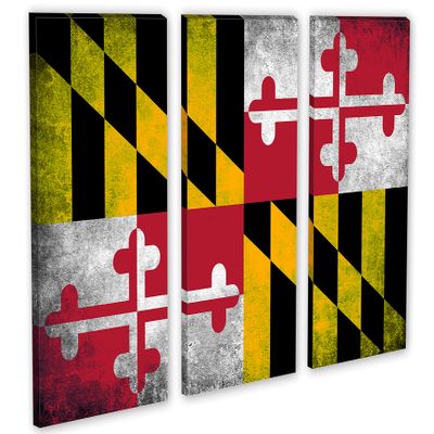 30 x 20 TOTAL - Maryland State Flag Grunge Canvas Print Wall Art - 3 Panel Split, Triptych. Home decor Flag Art