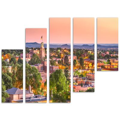 80 x 42 TOTAL - Santa Fe, NM Canvas print Wall Art with rose gold skies 5 Panel Z Cut Split Santa Fe, New Mexico