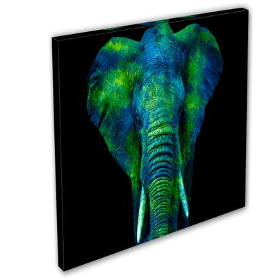 18 x 12 - Watercolor Elephant Canvas Print Wall Art blue green. Animal Home decor