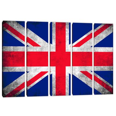 120 x 60 TOTAL - United Kingdom, British Flag Grunge Canvas Print Wall Art 5 Panel Split, Flag home decor