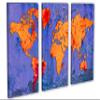 24 x 16 TOTAL - Slate Blue and Orange World Map. Canvas Print - 3 panel split, Triptych Wall Art view 1