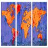 24 x 16 TOTAL - Slate Blue and Orange World Map. Canvas Print - 3 panel split, Triptych Wall Art view 2