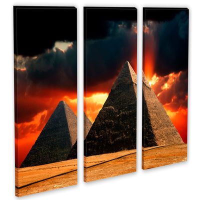 60 x 40 TOTAL - Epic Great Pyramids of Giza Canvas Print Wall Art 3 Panel Split, Triptych. World landmark wall decor