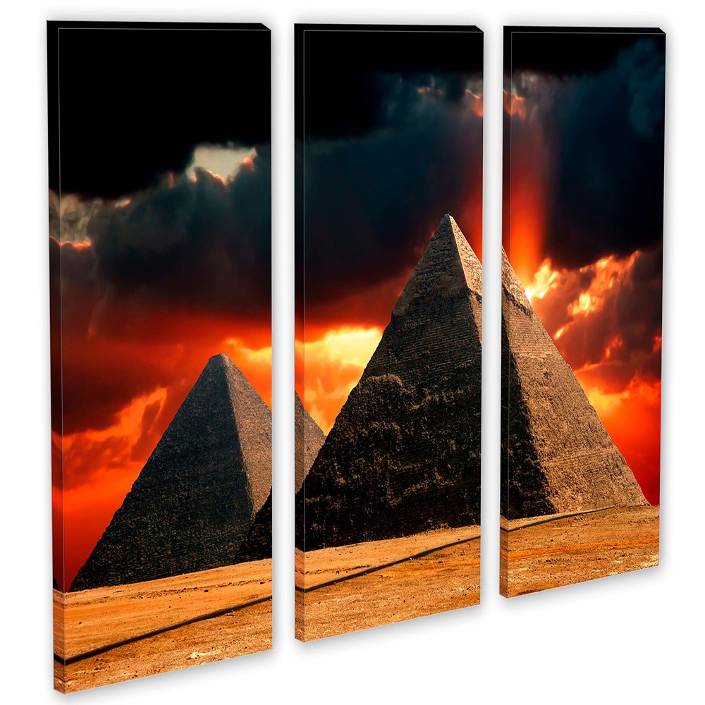60 x 40 TOTAL - Epic Great Pyramids of Giza Canvas Print Wall Art 3 Panel Split, Triptych. World landmark wall decor