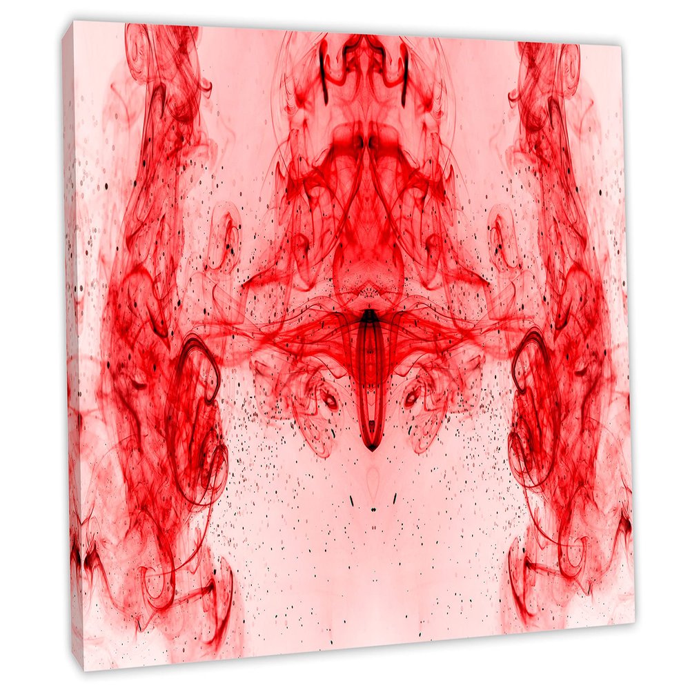 24 x 16 - Red Smoke & Dots Abstract Wall Art Canvas Print - Smoke Art, Abstract Art, cool art
